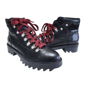 NEW JF Black Lug Sole Boots Red Laces Combat Boots Size 8.5